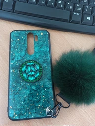 Силіконовий чохол з попсокетом та хутряним помпоном для Xiaomi Redmi 9a Зелений фото від покупців 1