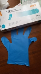 Перчатки TPE Unex Medical Products неопудренные нестерильные размер L 200 шт. — 100 пар Голубые (77-47-1) фото от покупателей 3