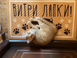 Придверний килимок для дому із принтом «Витри лапки з котиком» на гумовій основі 75х45х0,4 см (KOV_20S014) фото від покупців 7