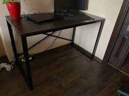 Стол компьютерный письменный с металлическим каркасом в стиле Лофт (Loft) от производителя DrevoGoods усиленный, прямой рабочий для дома и офиса 1000х750х600мм; металл: Черный; дерево: Антрацит (0318|23) фото от покупателей 8