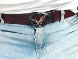Мужской брючный ремень автомат с пряжкой и силуэтом орла Vintage Коричневый натуральная кожа (bg202fash98)