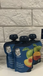 Фруктове пюре Gerber Яблуко та персик з 6 місяців 90 г (7613036345460) фото від покупців 5