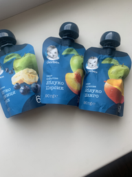 Фруктове пюре Gerber Яблуко, чорниця та банан з 6 місяців Пастеризоване 90 г (7613036345880) фото від покупців 14