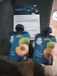Фруктове пюре Gerber Яблуко, чорниця та банан з 6 місяців Пастеризоване 90 г (7613036345880) фото від покупців 7