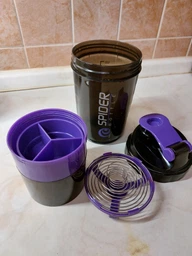 Шейкер Spider Bottle 2Go 500 мл + 2 отсека (по 100 мл) Черный с синим фото от покупателей 2