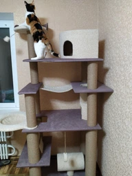 Большой игровой кошачий комплекс когтеточка домик для всех пород кошек и котов 195х80х60см молочно лиловый