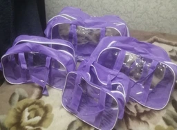 Набор сумок в роддом EcoNova (4 шт.) | Размеры S, М, XL,XXL | Прозрачные с фиолетовым спанбондом Для мамы и малыша фото от покупателей 4