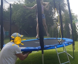 Батут Funfit 8ft (252 см) синий с внешней сеткой и лестницей: до 120 кг, для детей, взрослых, дачи, улицы фото от покупателей 19