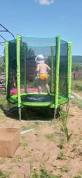 Батут дитячий кімнатний Atleto 140 см з сіткою зелений фото від покупців 4