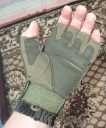 Безпалі тактичні перчатки з посиленим Протектором Оліва L фото від покупців 2