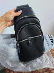 Мужская сумка-слинг кожаная 18х32х7 кросс боди для прогулок Tiding Bag A25F-5060A черная