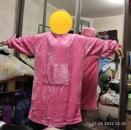 Толстовка-плед с капюшоном и рукавами Huggle Hoodie One Size Красный фото от покупателей 1