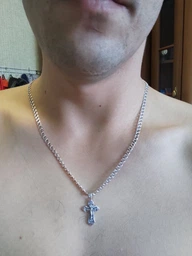Комплект чоловіча срібна цепочка і хрестик різьблений двосторонній чорнена 55 см 35004+1055/8/55