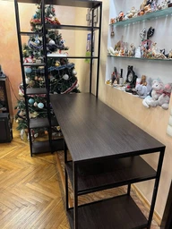 Стол компьютерный письменный с металлическим каркасом в стиле Лофт (Loft) DrevoGoods с полкой под системный блок усиленный, прямой, рабочий для дома и офиса 1600х1800х900мм; металл: Черный; дерево: Венге + стеллаж (778|56) фото от покупателей 1