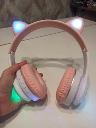 Беспроводные детские светящиеся LED наушники с кошачьими ушками Bluetooth 5.0 складные CAT VIV-23 со встроенным микрофоном Mp3 MicroSD и цветной подсветкой Pink