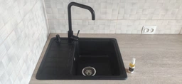 Гранітна мийка для кухні AquaMill DENVER сіра + Змішувач + Дозатор + Решітка