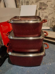 Набір посуду з гранітним покриттям антипригарним 12 предметів Top Kitchen TK-000103, Набір каструль і сковорода червоний