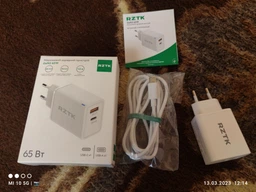 Зарядное устройство RZTK GaN2 65W + кабель USB-C 100W, USB-C (PD3.0) USB-A (QC4.0) White