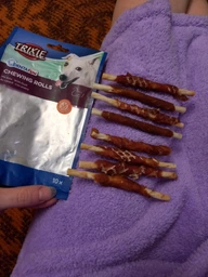 Лакомство Trixie Denta Fun Rolls with Duck для собак Палочка для чистки зубов с уткой 12 см 80 г 10 шт (4011905313719) фото от покупателей 5
