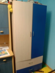 Шкаф KidsBunkBed Ш01 дуб молочный терра голубая 800 х 462 х 1852 мм