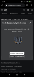 Roblox: Knife Crown - Murder Mystery 2 фото от покупателей 19