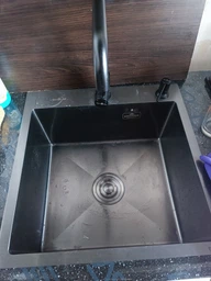 Мойка из нержавеющей стали AQUAMILL 5050 с PVD покрытием черная + смеситель + дозатор + решетка фото от покупателей 1