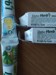Упаковка зубной пасты Dabur Herb'l Отбеливающая Соль и Лимон 150 г х 2 шт (6291069707175) фото от покупателей 6