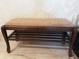Банкетка велика з полицею Сієста 90 см біла з сірою оббивкою фото від покупців 3