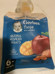 Упаковка Фруктово-овощного пюре Gerber Яблоко Морковь Манго для детей с 6 месяцев 90 г х 16 шт (8445290734785)