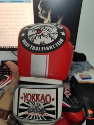 Перчатки боксерские кожаные YOKKAO (размер 14oz, Красно-серый) (YK016_Красно-серый_14_унции)