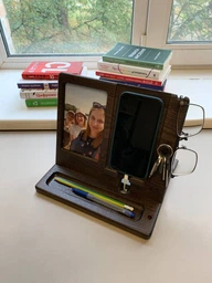 Настільний органайзер з фоторамкою Teslyar для зберігання телефону окулярів годинника канцелярії дерев'яний (PF0001)