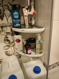 Полочка для шампуней в ванную угловая настенная MVM BP-26 белая с серым фото от покупателей 4