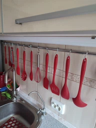 Набір кухонного приладдя Cooking Easy 11 силіконовий червоний колір 10 предметів та підставка