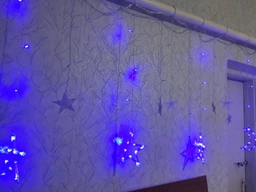 Світлодіодна гірлянда штора Grant Зірка і Місяць, на вікно, з пультом, різні режими, синя, 3м фото від покупців 1