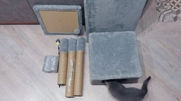 Будиночок кігтеточка для кота кішки котика дряпка царапка Мур Мяу Буржуй 40 х 60 х 96 см кігтедралка вертикальна котяча точилка для кігтів котів кішок котиків у джутовій мотузці з будиночком лежанкою та клубочком дражнилкою сірий МТ будиночки кігтеточки