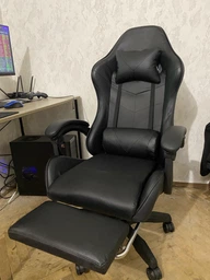 Кресло игровое GAMING CHAIR OC-810 с подставкой для ног, цвет черный/белый фото от покупателей 6