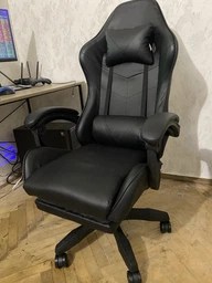 Кресло игровое GAMING CHAIR OC-810 с подставкой для ног, цвет черный/белый фото от покупателей 4