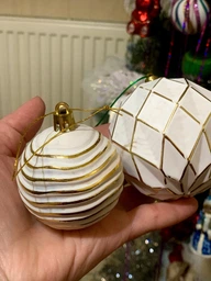 Набор елочных игрушек - шары, 21 шт, D6-8 см, белый, золотистый, матовый, пластик (892609) фото от покупателей 1