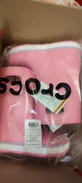 Гумові чоботи дитячі Crocs Kids Crocband Rain Boot Pink Lemonade / Lavender 2/33.5/21.5 см