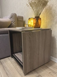 Стол журнальный трансформер Куб Комбо Ferrum-decor 540x532x500 Черный металл ДСП Дуб Сан-Марино 16 мм (KUB002)