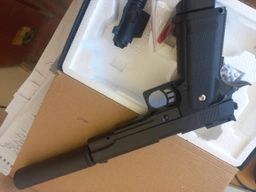 Страйкбольний пістолет Colt M1911 Hi-Capa Galaxy G6A з глушником та прицілом метал чорний фото от покупателей 2