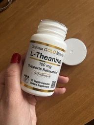 L-Теанин California GOLD Nutrition "L-Theanine" с AlphaWave способствует расслаблению, 100 мг (30 растительных капсул)