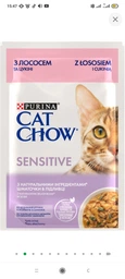 Упаковка влажного корма для кошек с чувствительным пищеварением Purina Cat Chow кусочки в подливе с лососем и цуккини 85 г x 26 шт.