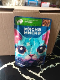 Упаковка вологого корму для дорослих котів М'ясна Миска шматочки в соусі зі смаком птиця 100 г 24 шт. фото від покупців 3