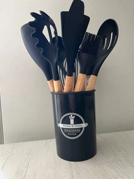 Набор кухонных принадлежностей Kitchen Set 12 предметов, силиконовый кухонный набор (держатель - дерево) фото от покупателей 1