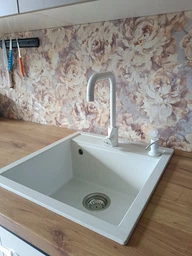 Гранитная квадратная мойка для кухни AquaMill TORONTO LUX черная + смеситель + дозатор + сифон фото от покупателей 2
