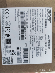 Монитор 24.5" Acer EK251YEBI (UM.KE1EE.E01) фото от покупателей 16