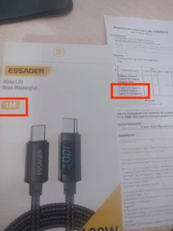 USB кабель 100W з LED-дисплеєм Essager для швидкої зарядки ноутбука Кабель Type-C - Type-C 5A EXCTT1-XY01-P 1м чорний фото від покупців 6