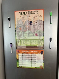 Магніт 100 перших продуктів планер прикорму схема годування блв пюре алергени перші продукти малюка на прикорм з 6 місяців дизайн дракончик 30 х 40 см + маркер фото від покупців 1