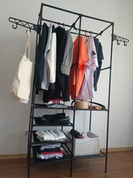 Подвійна стійка вішалка для одягу та взуття Simple Coat Rack Double Row сталева підлогова з полицями і гачками Black фото від покупців 4